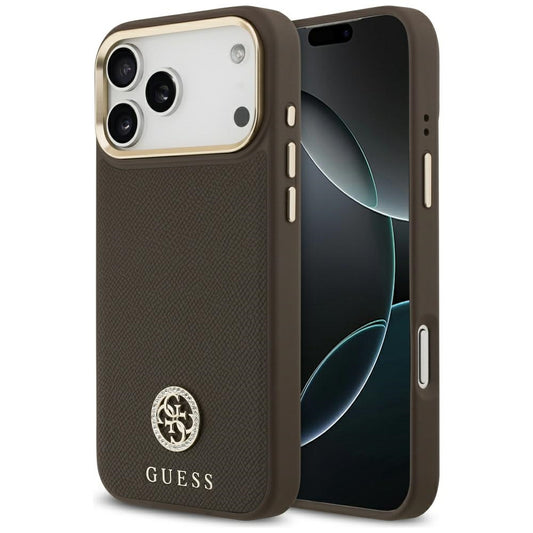Ovitek MagSafe za Apple iPhone 17 Pro Max, Guess, Grained Strass Logo, Rjava