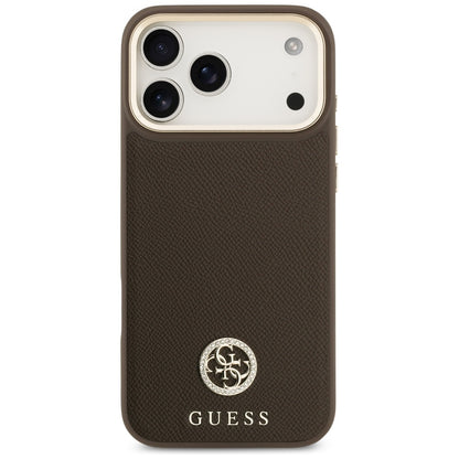 Ovitek MagSafe za Apple iPhone 17 Pro Max, Guess, Grained Strass Logo, Rjava