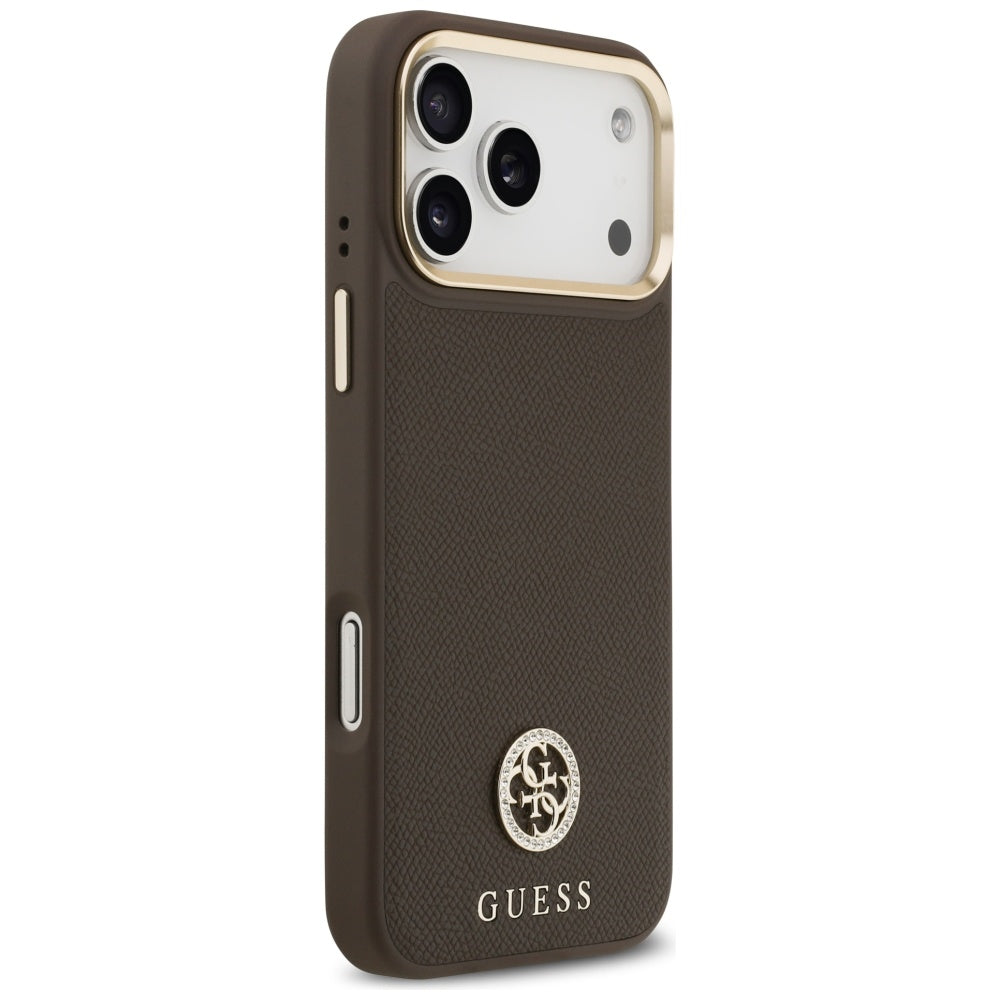Ovitek MagSafe za Apple iPhone 17 Pro Max, Guess, Grained Strass Logo, Rjava