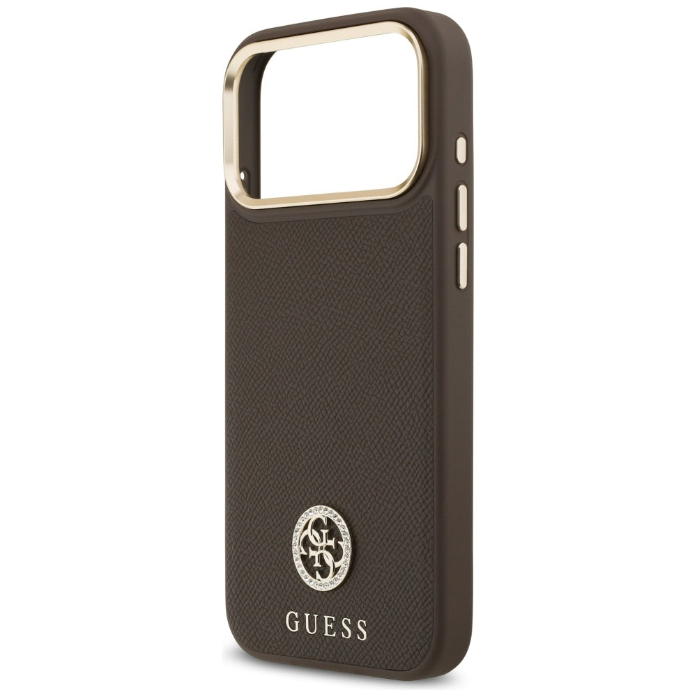 Ovitek MagSafe za Apple iPhone 17 Pro Max, Guess, Grained Strass Logo, Rjava