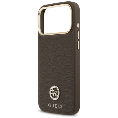 Ovitek MagSafe za Apple iPhone 17 Pro Max, Guess, Grained Strass Logo, Rjava