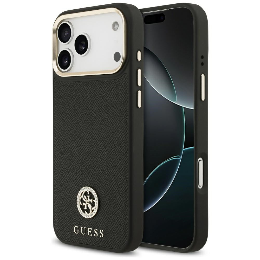 Ovitek MagSafe za Apple iPhone 17 Pro Max, Guess, Grained Strass Logo, Črn