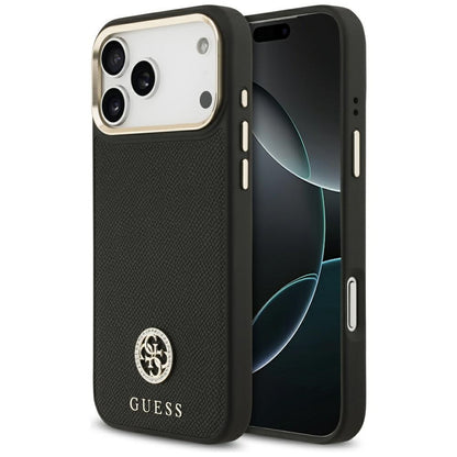 Ovitek MagSafe za Apple iPhone 17 Pro Max, Guess, Grained Strass Logo, Črn