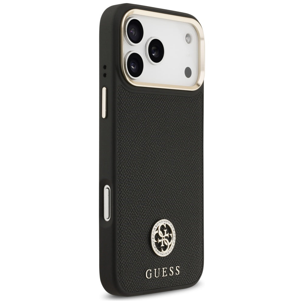 Ovitek MagSafe za Apple iPhone 17 Pro Max, Guess, Grained Strass Logo, Črn