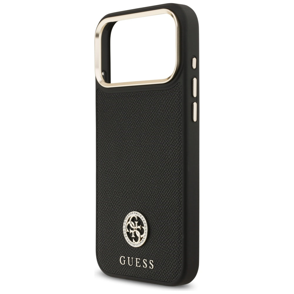 Ovitek MagSafe za Apple iPhone 17 Pro Max, Guess, Grained Strass Logo, Črn