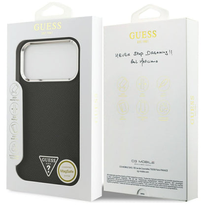 Ovitek MagSafe za Apple iPhone 17 Pro Max, Guess, Grained Triangle Logo, Črn