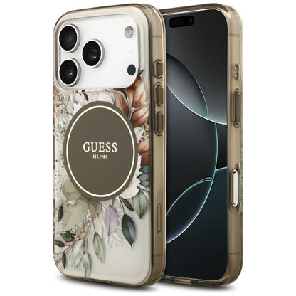 Ovitek MagSafe za Apple iPhone 17 Pro Max, Guess, IML Flower & Tonal Circle, rjava
