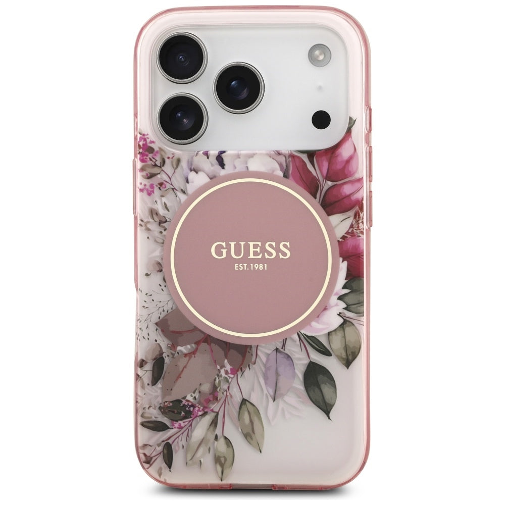 Ovitek MagSafe za Apple iPhone 17 Pro Max, Guess, IML Flower & Tonal Circle, Roza