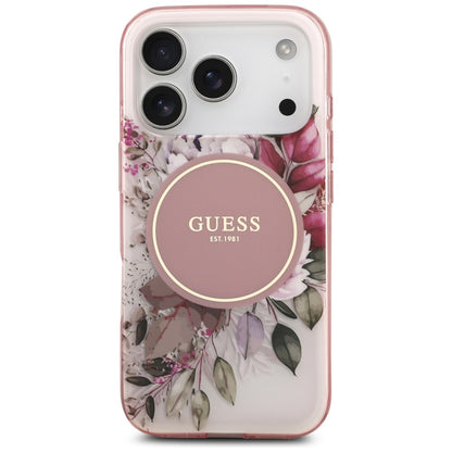 Ovitek MagSafe za Apple iPhone 17 Pro Max, Guess, IML Flower & Tonal Circle, Roza