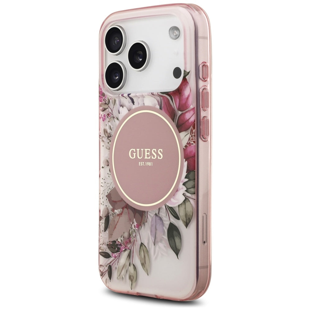 Ovitek MagSafe za Apple iPhone 17 Pro Max, Guess, IML Flower & Tonal Circle, Roza