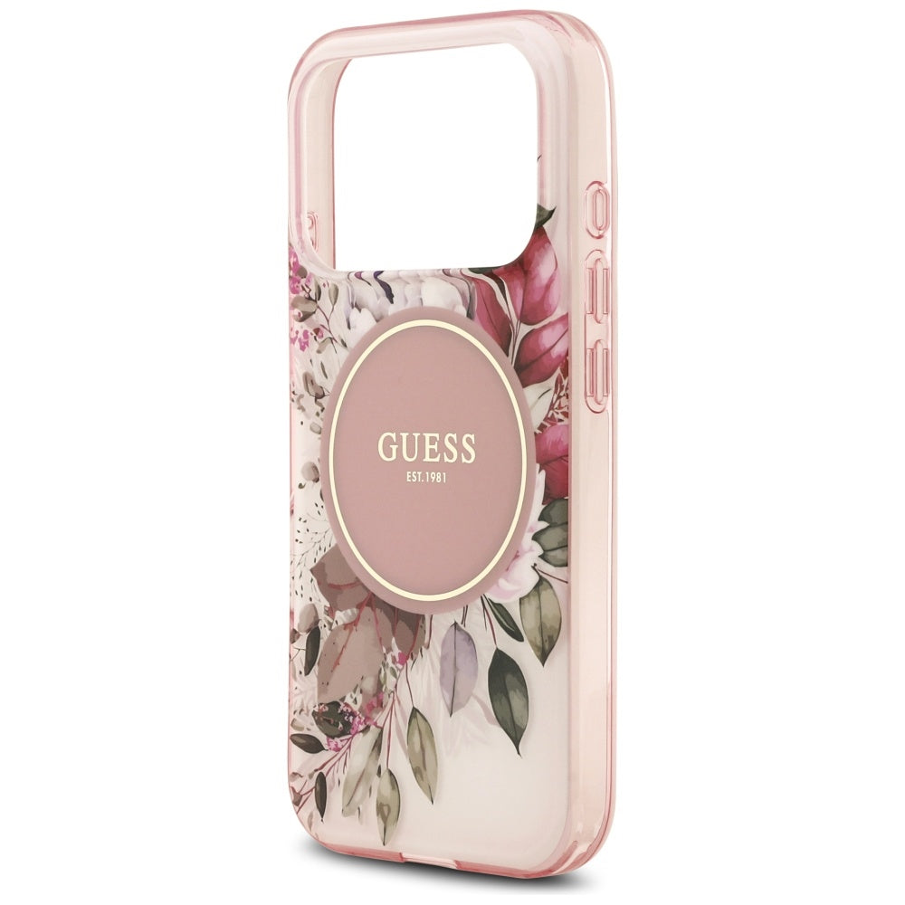 Ovitek MagSafe za Apple iPhone 17 Pro Max, Guess, IML Flower & Tonal Circle, Roza