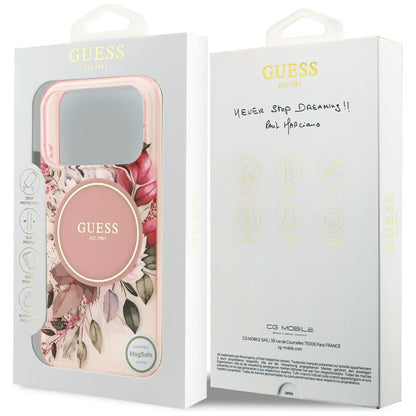Ovitek MagSafe za Apple iPhone 17 Pro Max, Guess, IML Flower & Tonal Circle, Roza
