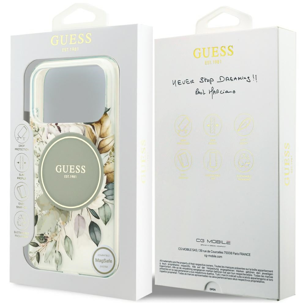 Ovitek MagSafe za Apple iPhone 17 Pro Max, Guess, IML Flower & Tonal Circle, zelen