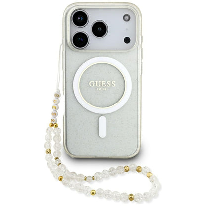 Ovitek MagSafe za Apple iPhone 17 Pro Max, Guess, IML Glitter with Pearl Strap, Prozoren