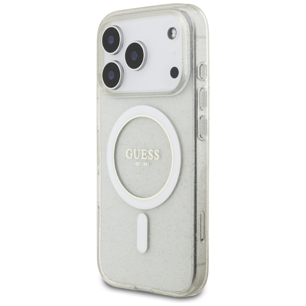 Ovitek MagSafe za Apple iPhone 17 Pro Max, Guess, IML Glitter with Pearl Strap, Prozoren
