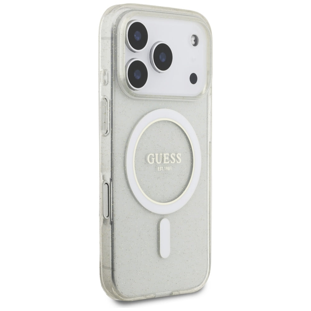 Ovitek MagSafe za Apple iPhone 17 Pro Max, Guess, IML Glitter with Pearl Strap, Prozoren