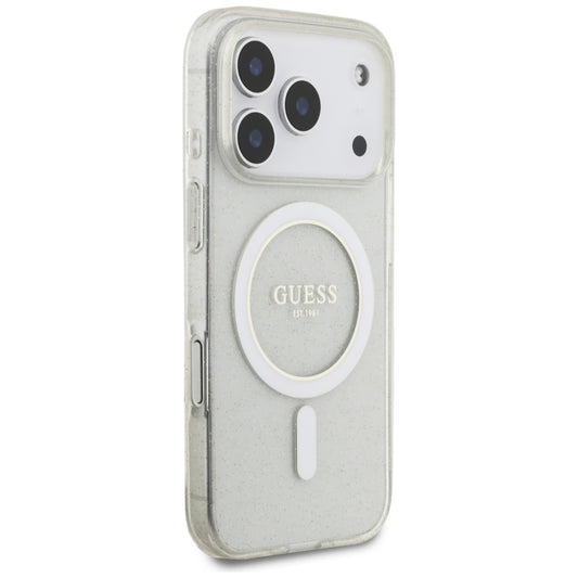 Ovitek MagSafe za Apple iPhone 17 Pro Max, Guess, IML Glitter with Pearl Strap, Prozoren