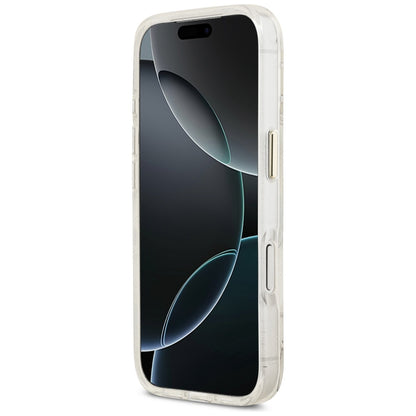 Ovitek MagSafe za Apple iPhone 17 Pro Max, Guess, IML Metal Glitter Flowers Triangle, Bela