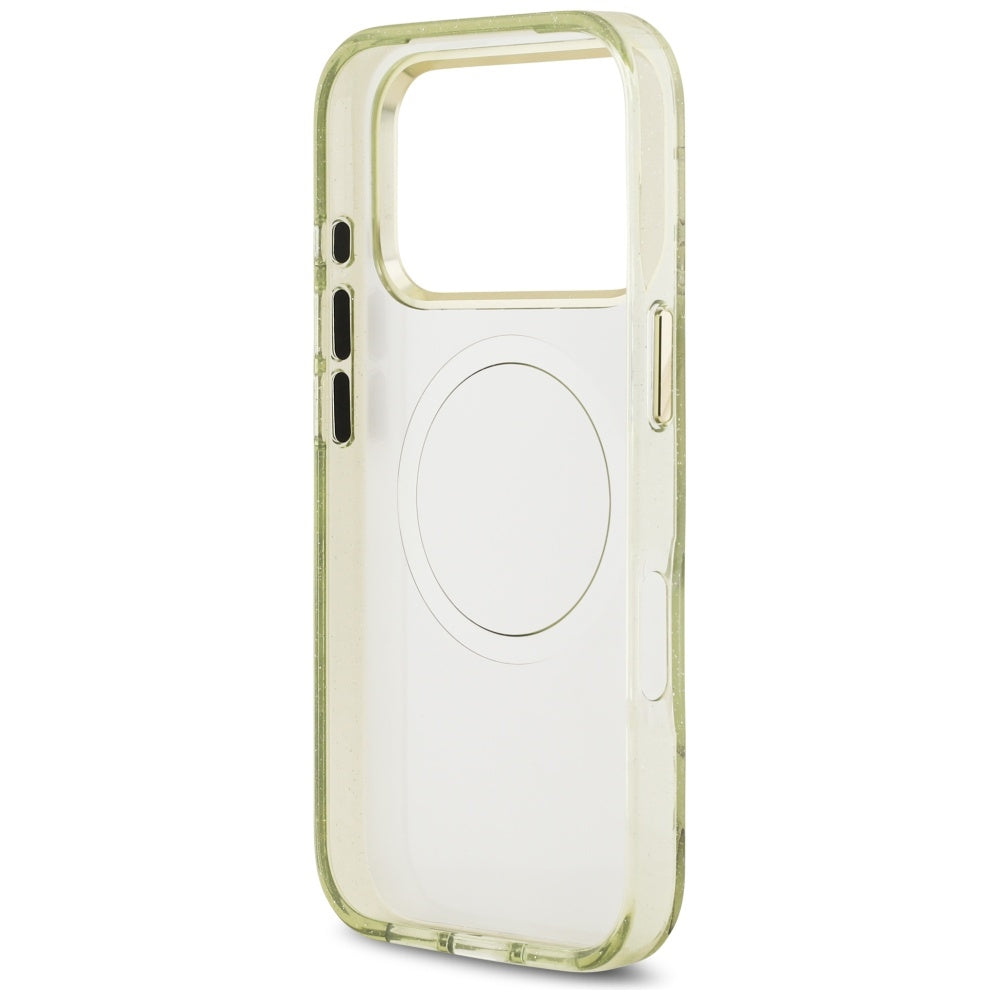 Ovitek MagSafe za Apple iPhone 17 Pro Max, Guess, IML Metal Glitter Flowers Triangle, Zelen