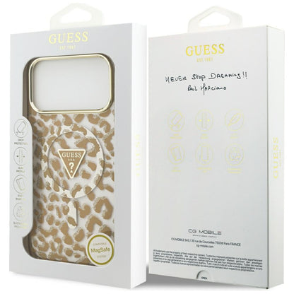 Ovitek MagSafe za Apple iPhone 17 Pro Max, Guess, Leopard Glitter, Rjava