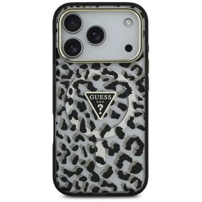 Ovitek MagSafe za Apple iPhone 17 Pro Max, Guess, Leopard Glitter, Črna