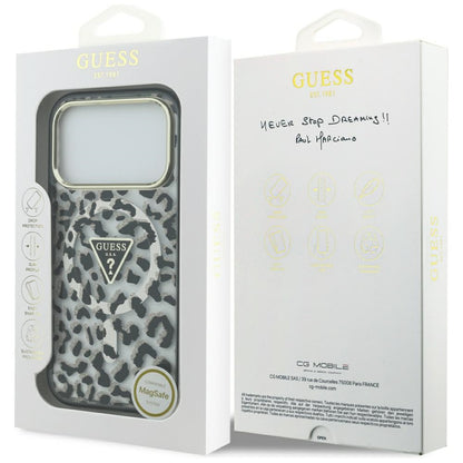 Ovitek MagSafe za Apple iPhone 17 Pro Max, Guess, Leopard Glitter, Črna