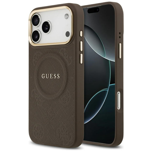 Ovitek MagSafe za Apple iPhone 17 Pro Max, Guess, Peony Hot Stamp, rjava