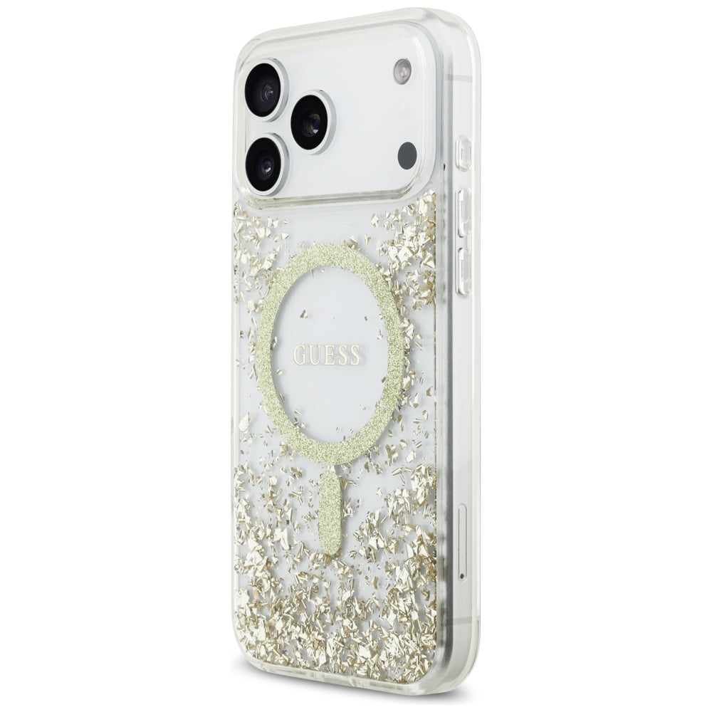MagSafe Case for Apple iPhone 17 Pro Max, Guess, Resin Bottom Glitter, Gold