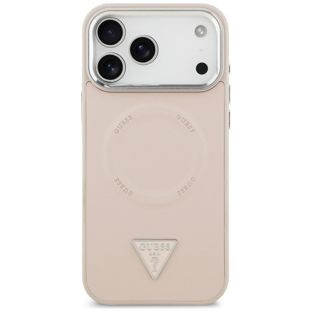 MagSafe ovitek za Apple iPhone 17 Pro Max, Guess, Triangle Logo, Roza Srebrna