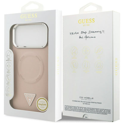 MagSafe ovitek za Apple iPhone 17 Pro Max, Guess, Triangle Logo, Roza Srebrna