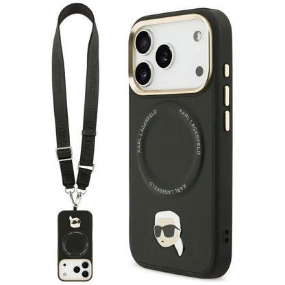 Ovitek MagSafe za Apple iPhone 17 Pro Max, Karl Lagerfeld, Big Strap Karl Metal Logo, Črna