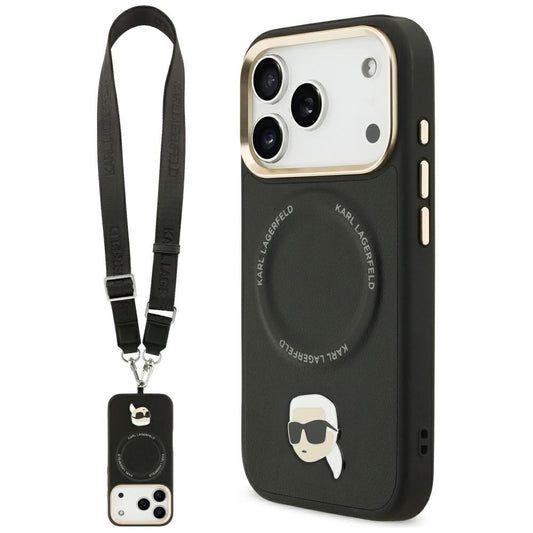 Ovitek MagSafe za Apple iPhone 17 Pro Max, Karl Lagerfeld, Big Strap Karl Metal Logo, Črna