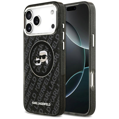 Ovitek MagSafe za Apple iPhone 17 Pro Max, Karl Lagerfeld, Glitter Karl & Choupette Head, črn
