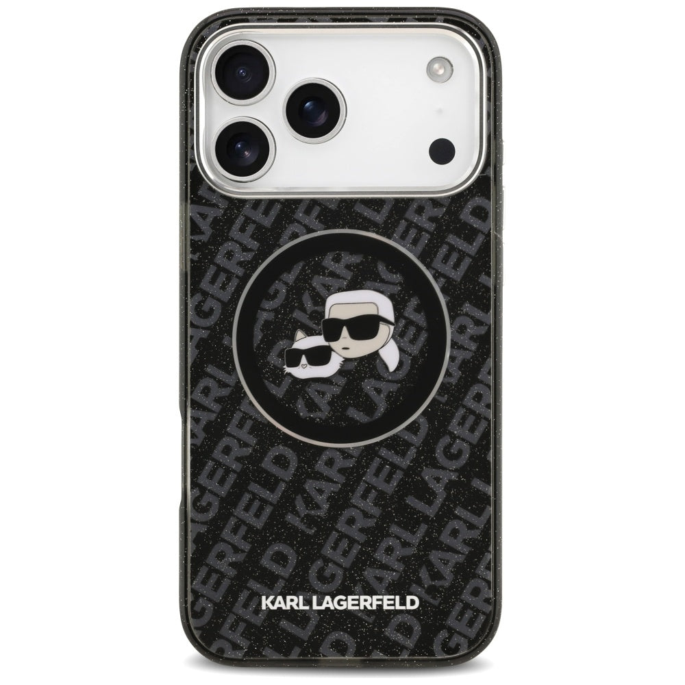 Ovitek MagSafe za Apple iPhone 17 Pro Max, Karl Lagerfeld, Glitter Karl & Choupette Head, črn