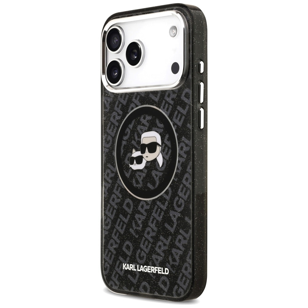 Ovitek MagSafe za Apple iPhone 17 Pro Max, Karl Lagerfeld, Glitter Karl & Choupette Head, črn