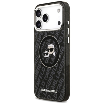Ovitek MagSafe za Apple iPhone 17 Pro Max, Karl Lagerfeld, Glitter Karl & Choupette Head, črn