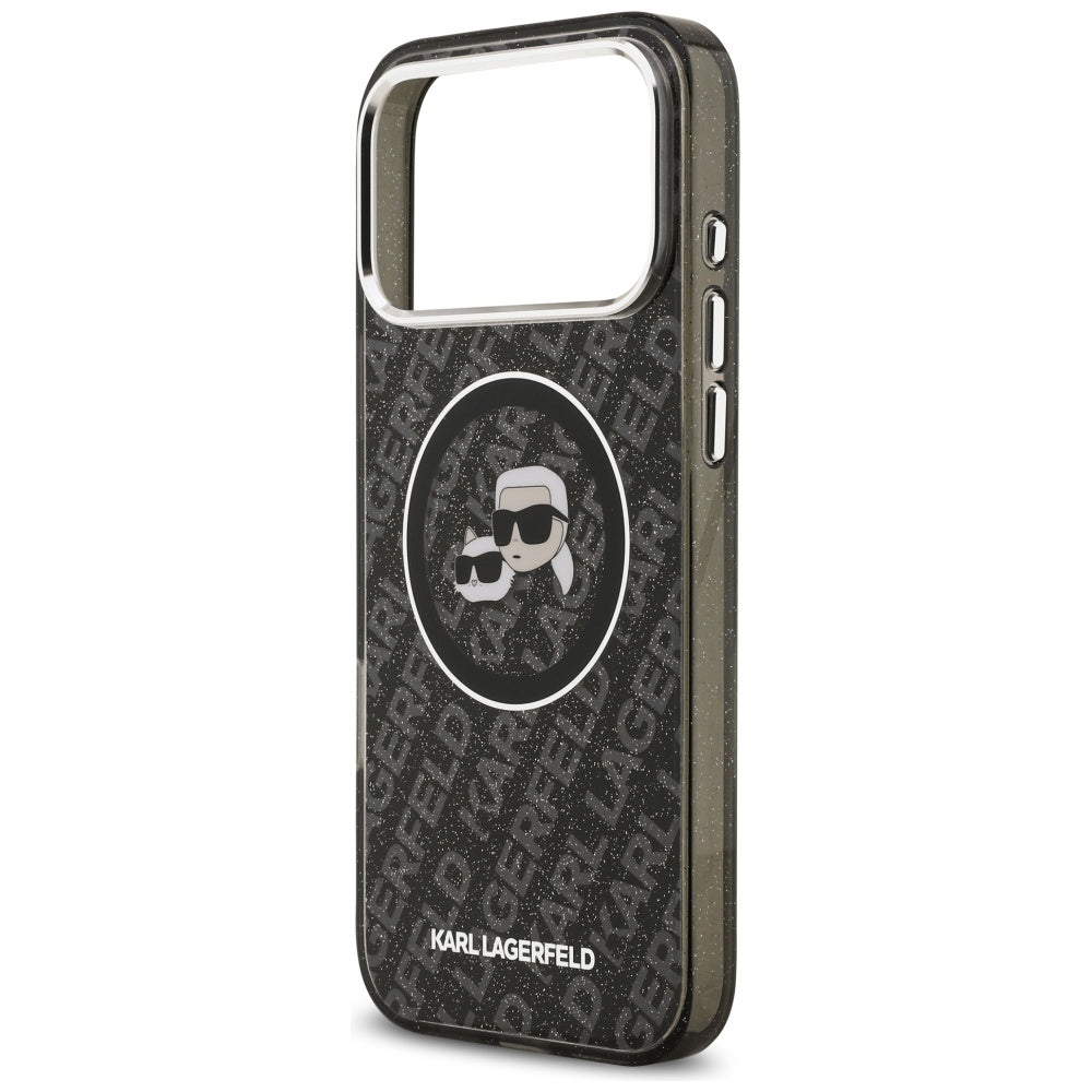 Ovitek MagSafe za Apple iPhone 17 Pro Max, Karl Lagerfeld, Glitter Karl & Choupette Head, črn