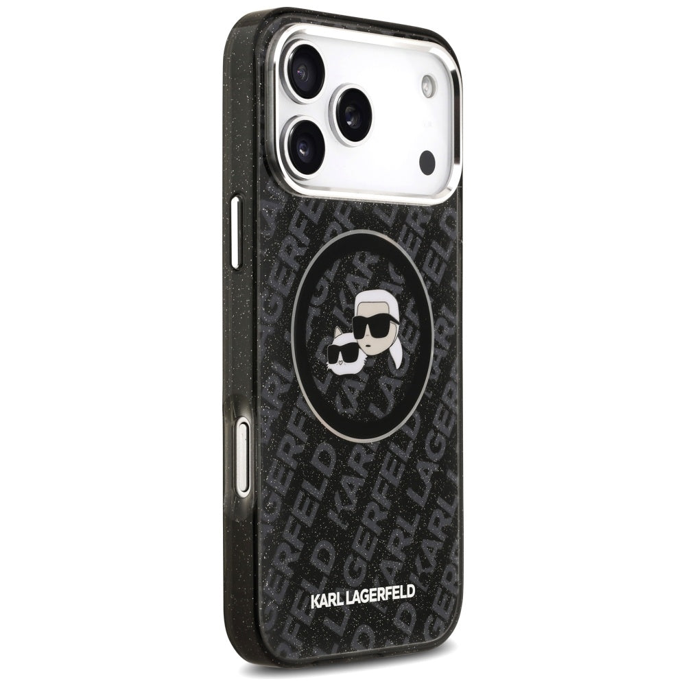 Ovitek MagSafe za Apple iPhone 17 Pro Max, Karl Lagerfeld, Glitter Karl & Choupette Head, črn