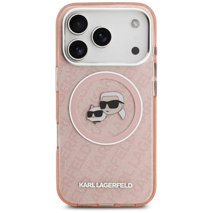 Ovitek MagSafe za Apple iPhone 17 Pro Max, Karl Lagerfeld, Glitter Karl & Choupette Head, Roza