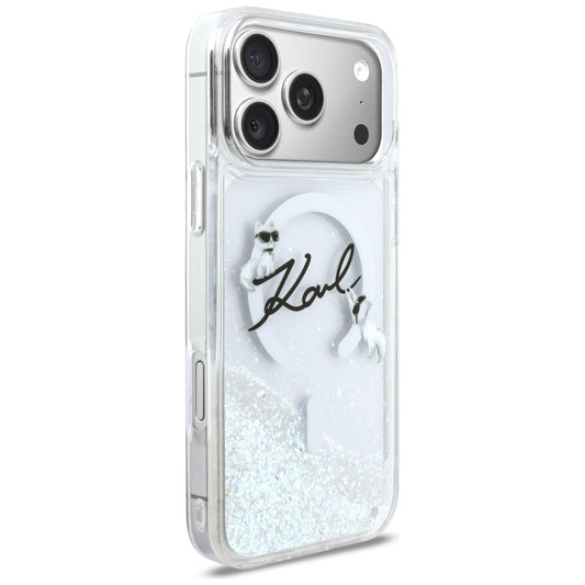 Ovitek MagSafe za Apple iPhone 17 Pro Max, Karl Lagerfeld, Glitter Karl Script Logo, Prozoren
