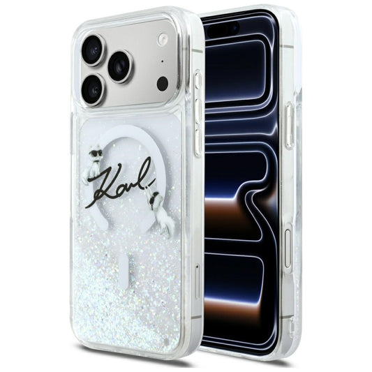 Ovitek MagSafe za Apple iPhone 17 Pro Max, Karl Lagerfeld, Glitter Karl Script Logo, Prozoren