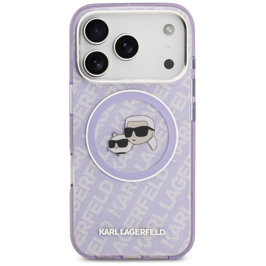 Ovitek MagSafe za Apple iPhone 17 Pro Max, Karl Lagerfeld, IML Glitter Karl & Choupette`s Heads, Vijolična
