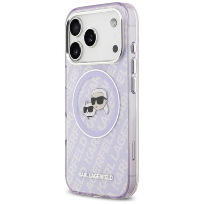 Ovitek MagSafe za Apple iPhone 17 Pro Max, Karl Lagerfeld, IML Glitter Karl & Choupette`s Heads, Vijolična