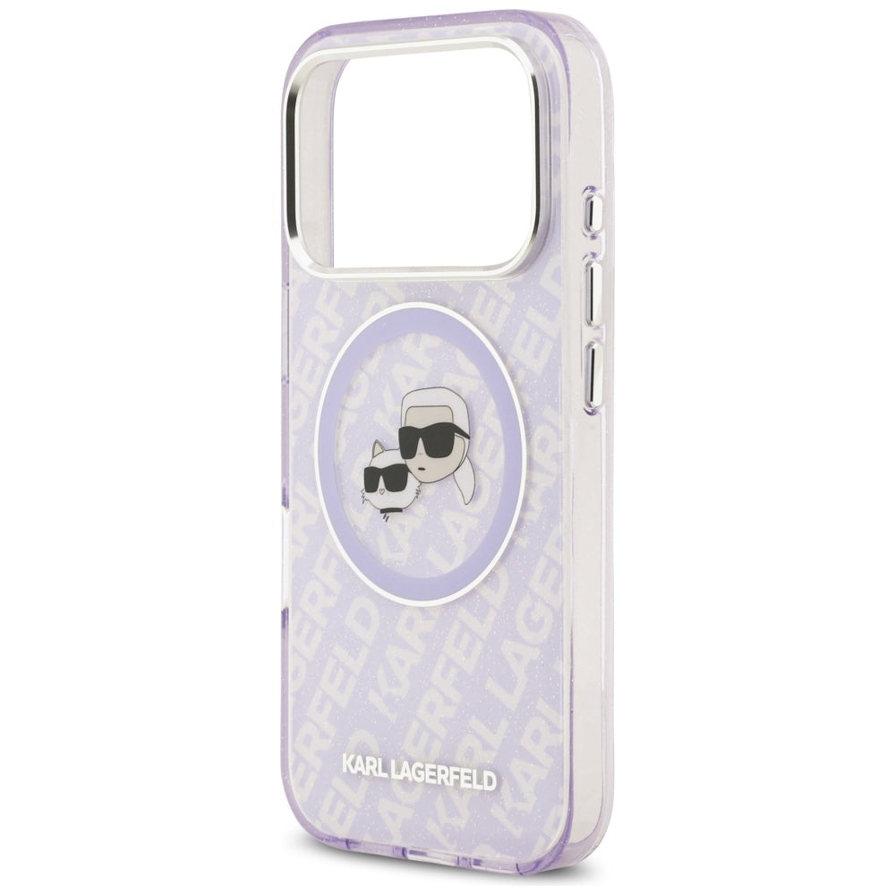Ovitek MagSafe za Apple iPhone 17 Pro Max, Karl Lagerfeld, IML Glitter Karl & Choupette`s Heads, Vijolična
