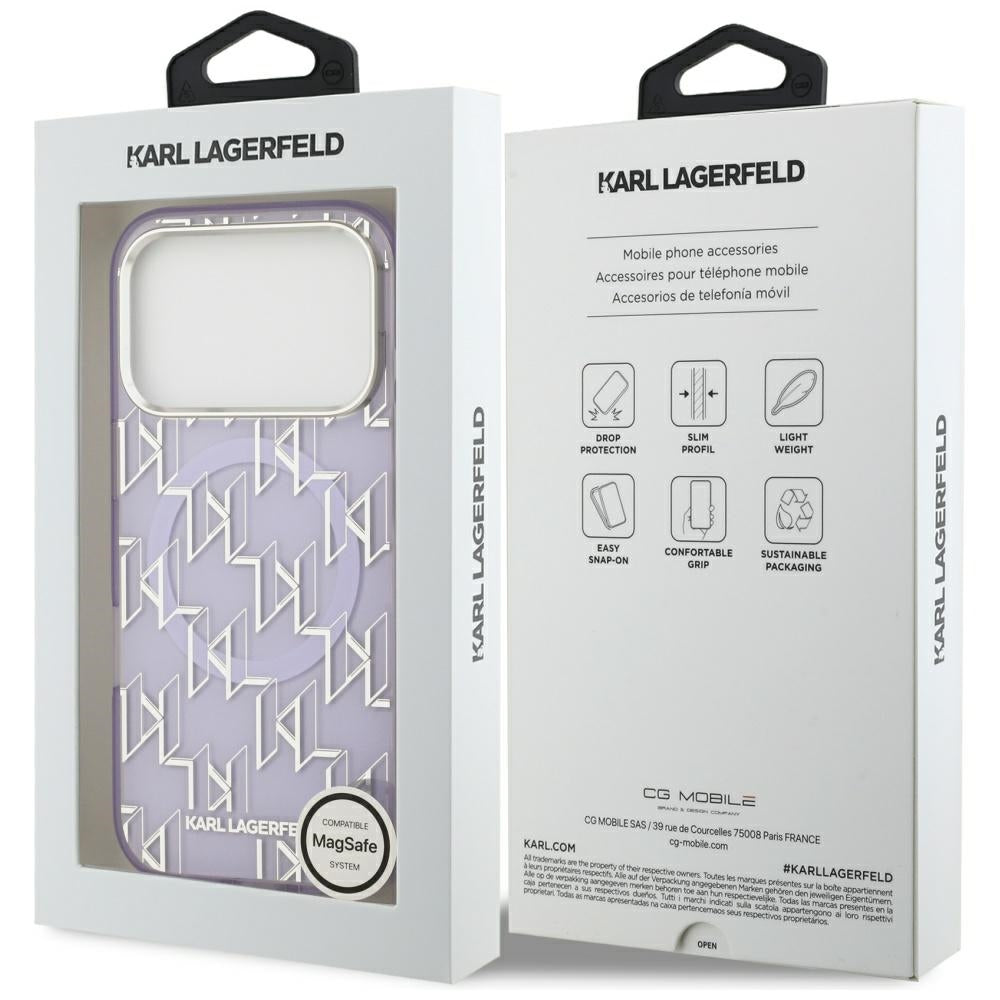 Ovitek MagSafe za Apple iPhone 17 Pro Max, Karl Lagerfeld, IML KL Monogram, Vijolična