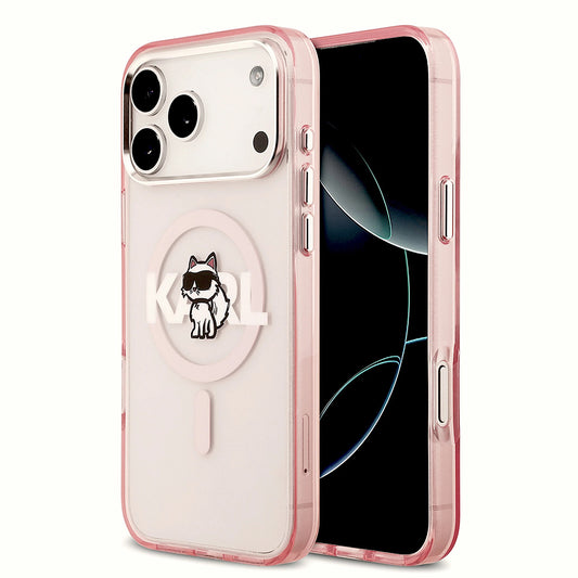 Ovitek MagSafe za Apple iPhone 17 Pro Max, Karl Lagerfeld, IML Sketch Logo Choupette, Roza