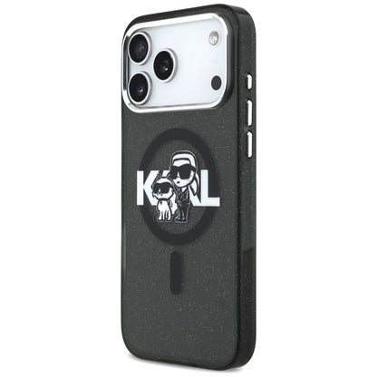 MagSafe Case for Apple iPhone 17 Pro Max, Karl Lagerfeld, IML Sketch Logo Glitter Karl & Choupette, Black