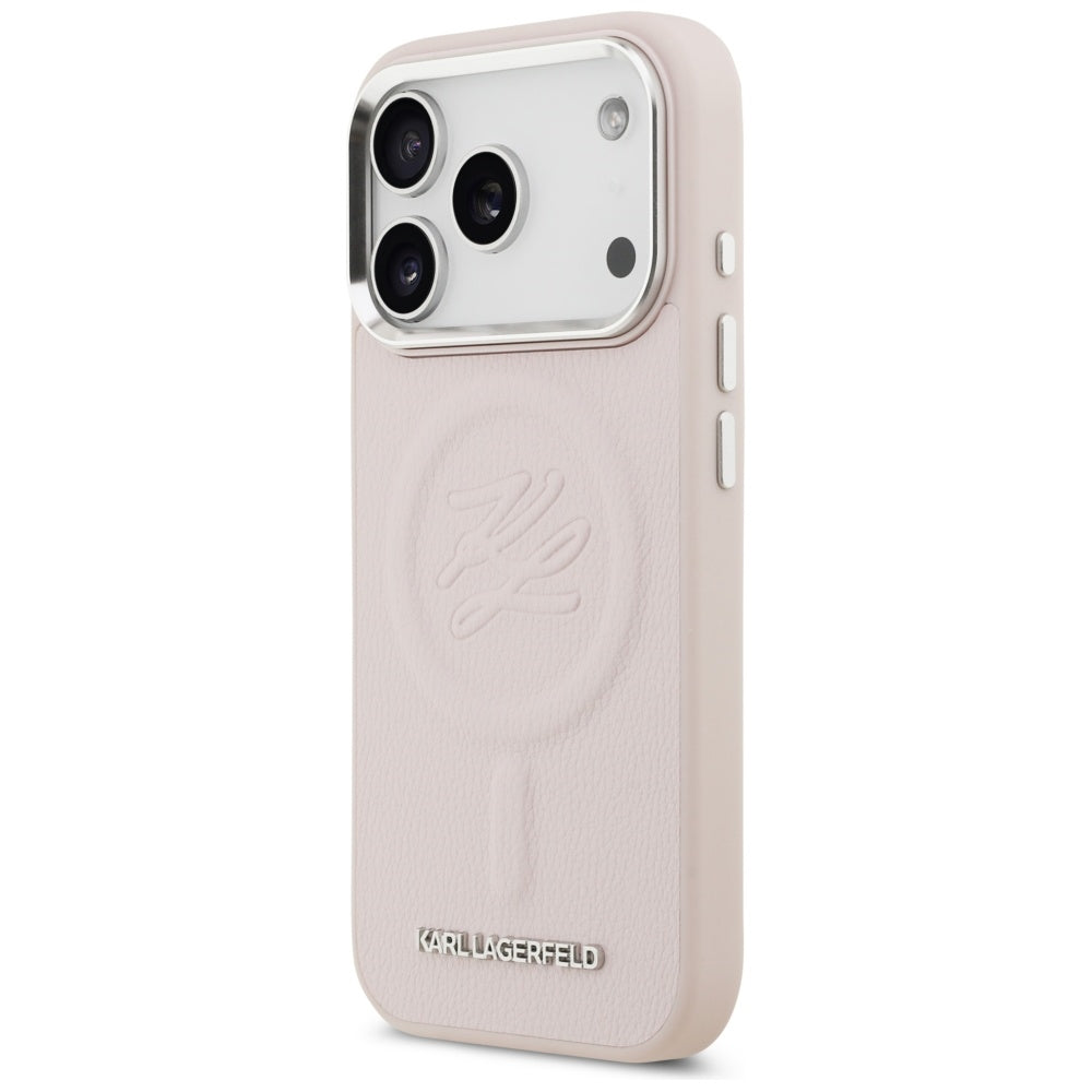 Ovitek MagSafe za Apple iPhone 17 Pro Max, Karl Lagerfeld, začetnica & kovinski logotip, roza