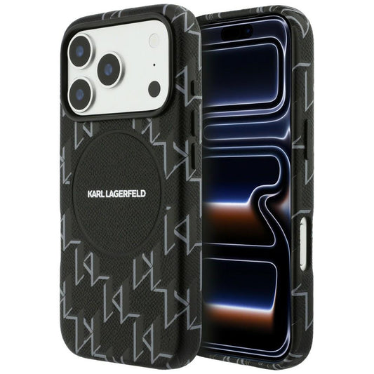 Ovitek MagSafe za Apple iPhone 17 Pro Max, Karl Lagerfeld, KL Monogram Logo, Črn