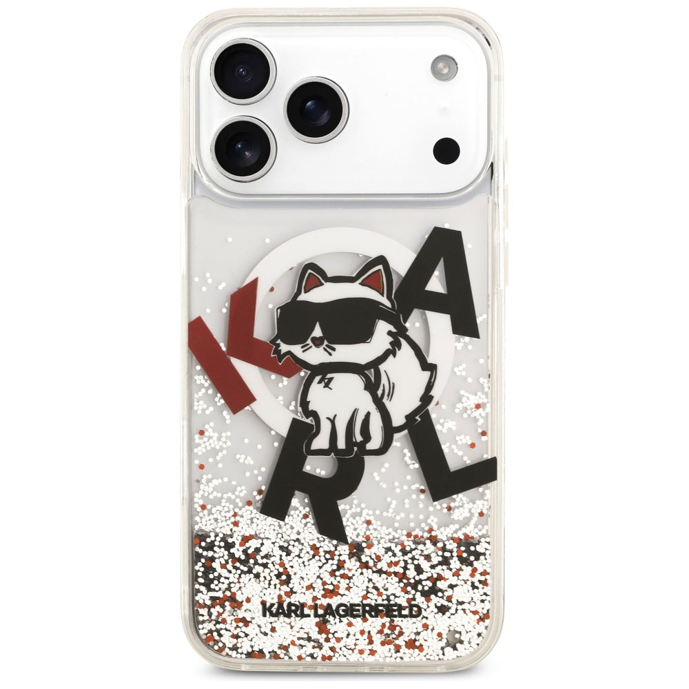 Ovitek MagSafe za Apple iPhone 17 Pro Max, Karl Lagerfeld, Liquid Glitter Logo Choupette, Prozoren